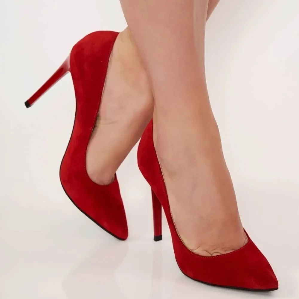 ANNE MICHELLE POINTED TOE SUEDE GOLD STUDDED HIGH HEEL WOMEN'S SHOE